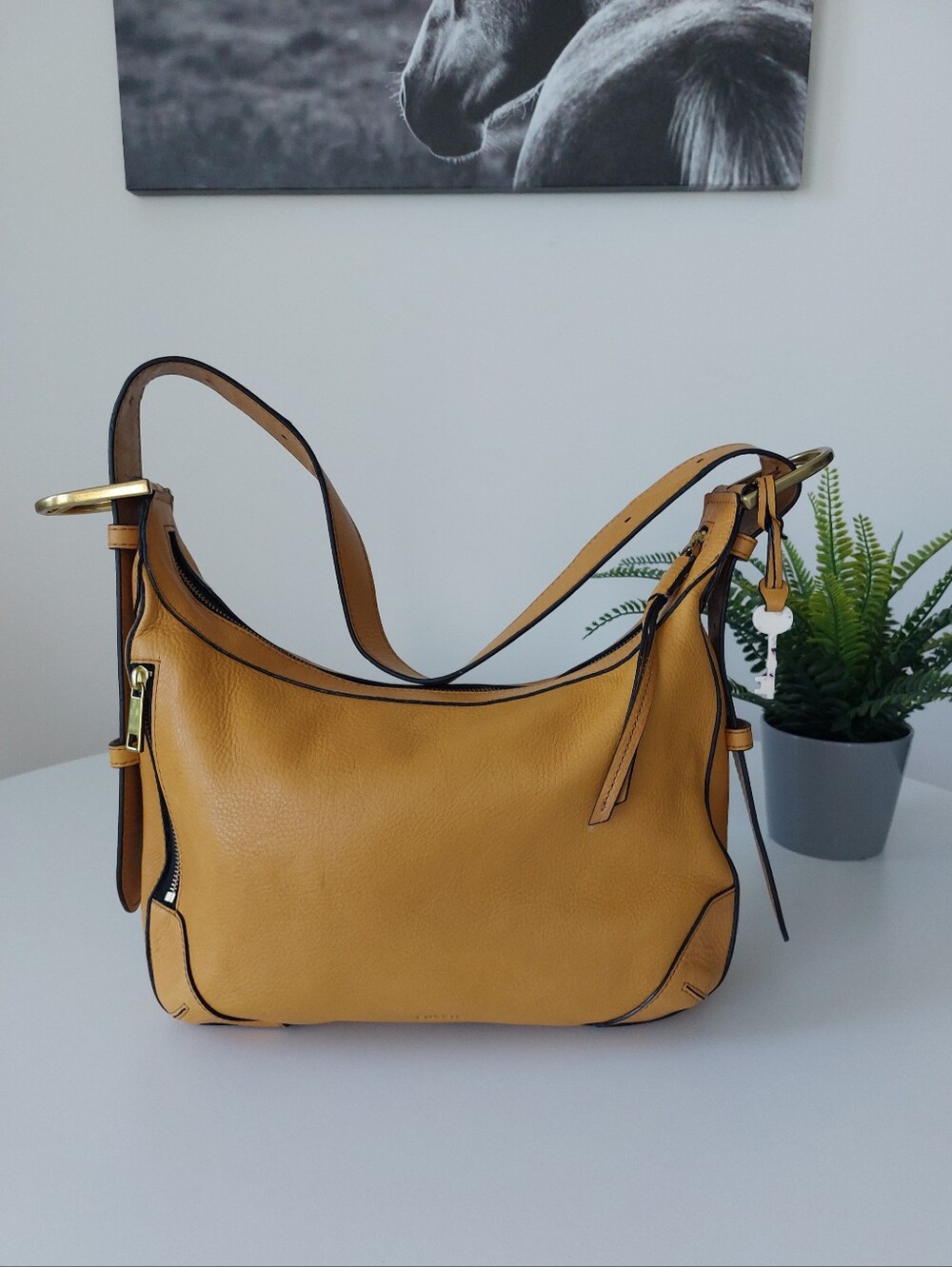 Fossil Leather Hobo Shoulder Bag Tan Soft Slouchy Satchel